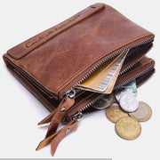 Multifunctional Genuine Leather Double Zipper Wallet
