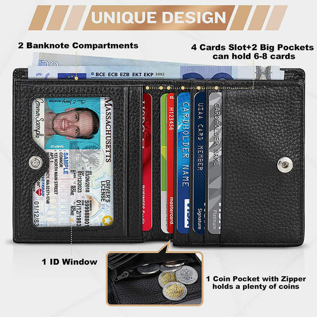 RFID Multi-Slot Genuine Leather Business Short Wallet