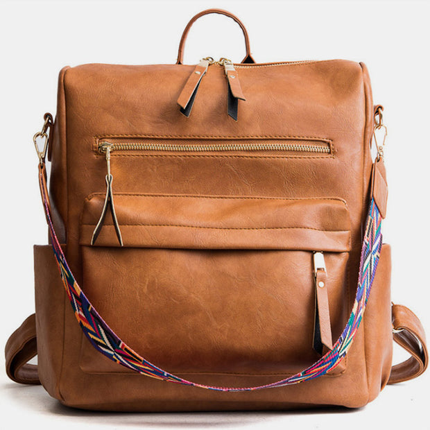 Large Capacity Leather School Backpack