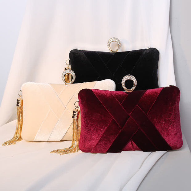 Women's Evening Party Clutch Bag Stain Fabric Tassel Purse Handbag