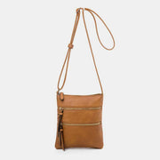 Multifunction Triple Zip Crossbody Bag Trendy Design Leather Shoulder Bag