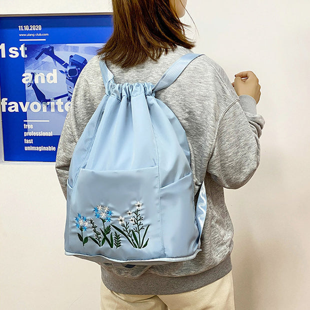 Large Capacity Waterproof Foldable Floral Embroidery Fitness Travel Backpack
