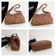 Large Leather Shoulder Bag Retro Plain Color Horizontal Travel Purse