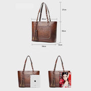 Large Capacity Business Office Handbag Women's Soft PU Tassel Tote Shoulder Bag