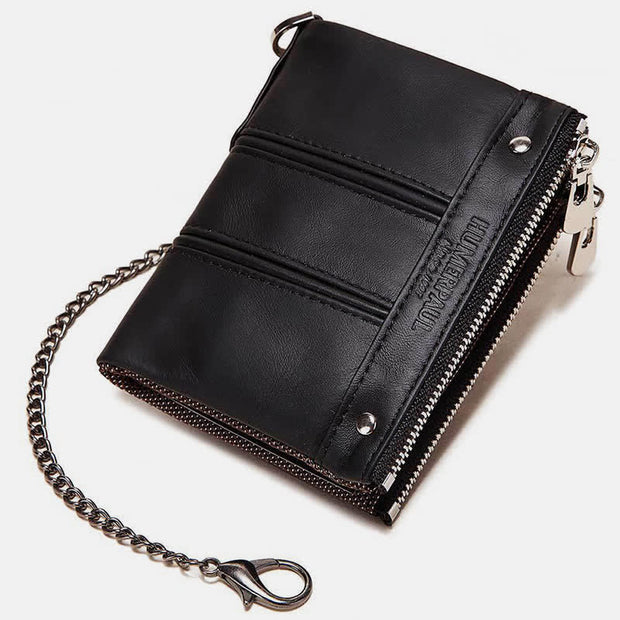 Women's RFID Blocking Bifold Wallet Retro Cowhide Leather Wallet with Chain