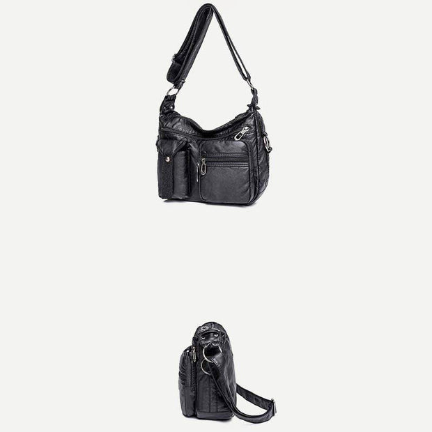 Women Soft Leather Crossbody Purse Double Compartment Roomy Handbag Shoulder Bag