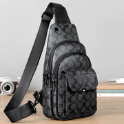 Leather Casual Daypack Sling Shoulder Chest Bag with USB Charging Port