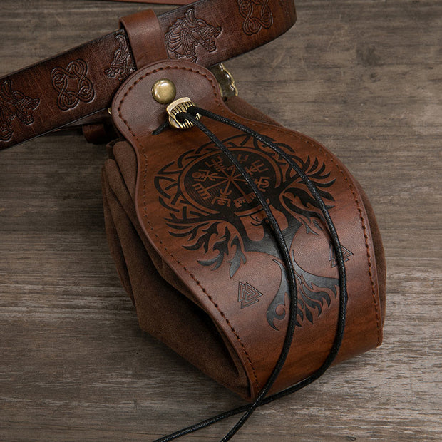 Leather Pouch Holster Portable Drawstring Purse LARP Renaissance Waist Bag