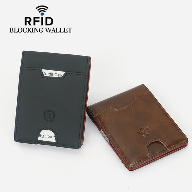 RFID Blocking Wallet For Men Slim Leather Money Clip