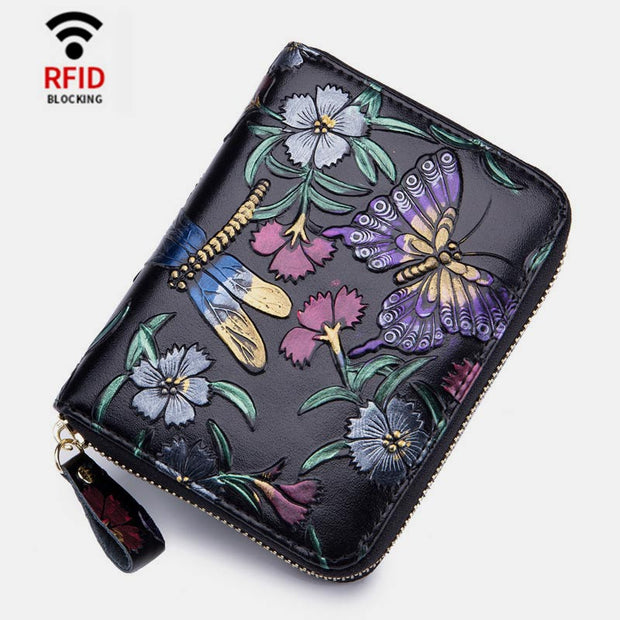 RFID Multi-Slot Elegant Hand-Painted Floral Wallet Card Holder