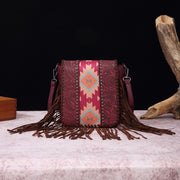 Vintage Bohemian Crossbody Bag Cotton Linen Tassel Purse For Lady