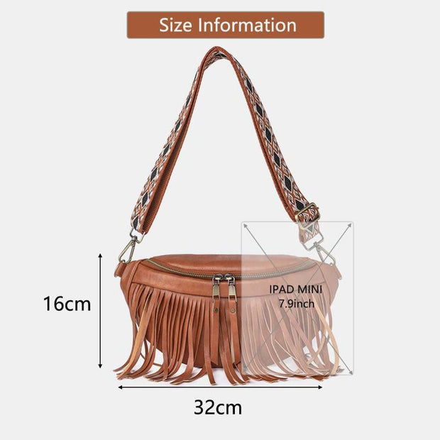 Faux Leather Tassel Waist Bag Chest Bag For Women