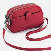 Triple Zip Real Leather Shoulder Bag Casual Crossbody Bag for Women