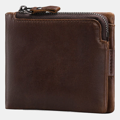 Men's RFID-Blocking Leather Bifold Wallet with Zipper Coin Purse