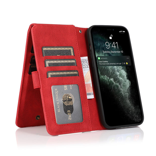 Wallet Case for iPhone Samsung Durable Flip Lanyard Strap Wristlet Zipper Card Holder
