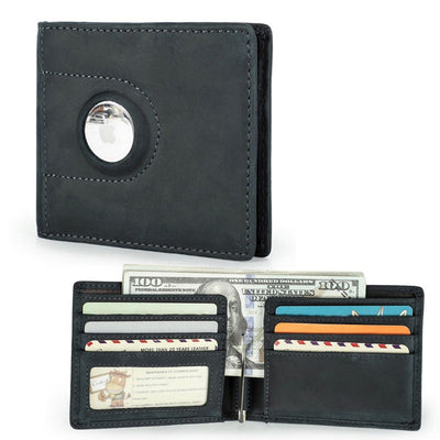 Multi Slot Leather Airtag Wallet - Navy
