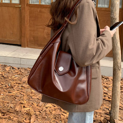 Minimalist Leather Tote Solid Color Wide Buckle Women Crossbody Bag