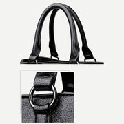 Triple Compartment Handbag Top-Handle Satchel PU Leather Crossbody Purse
