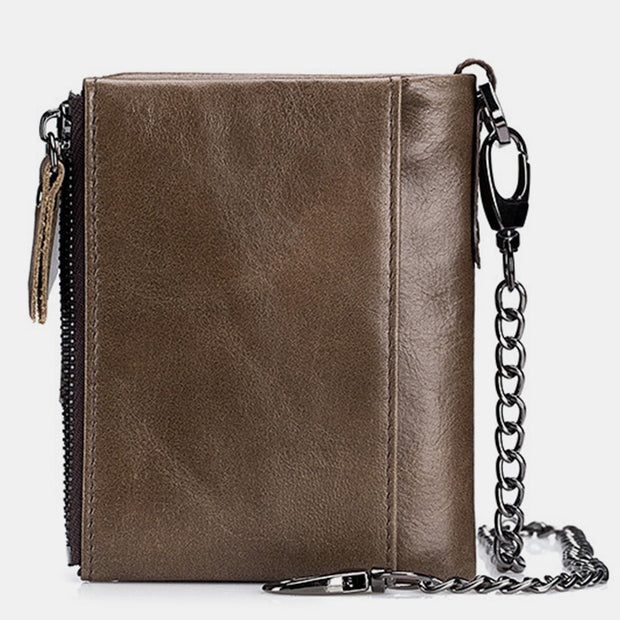 RFID Genuine Leather Retro Zipper Wallet