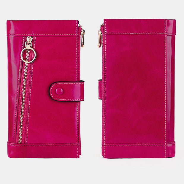 Genuine Leather RFID Blocking Credit Card Holder Bifold Clutch Wallet for Women