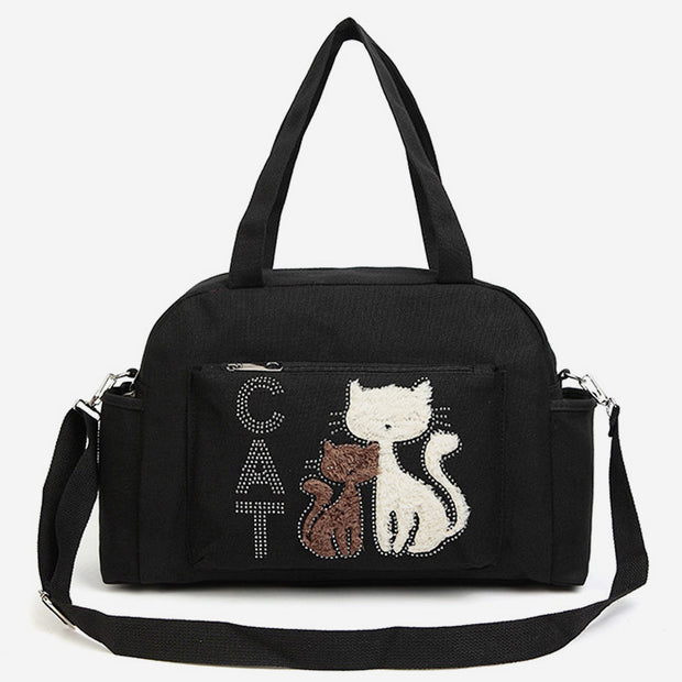 Multifunctional Cat Printing Canvas Handbag
