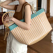 Large Tote For Women Holiday Color Matching Straw Beach Bag