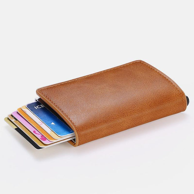 RFID Credit Card Holder With Hand-Push Metal Card Case