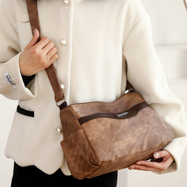 Retro Crossbody Bag Womens Color Matching Short Travel Leather Purse