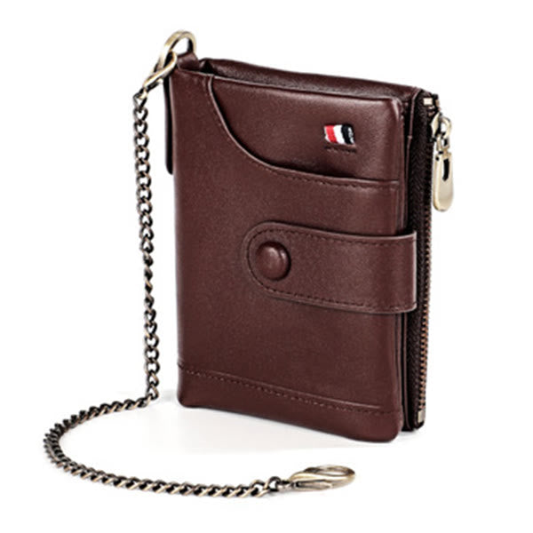 Rfid Blocking Leather Retro Wallet With Chain