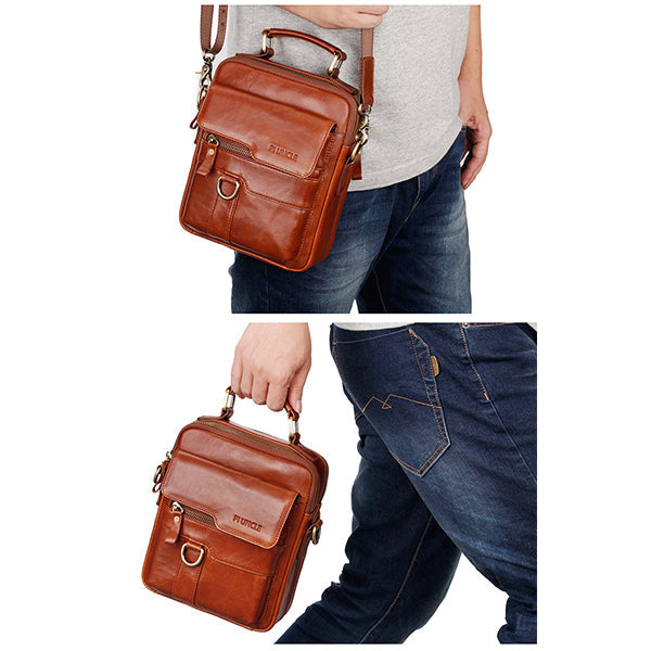 Genuine Leather Crossbody Bag Vintage Messenger Handbag for Men