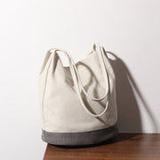 Vintage Canvas Bucket Bag Color Contrast Shoulder Bag For Women