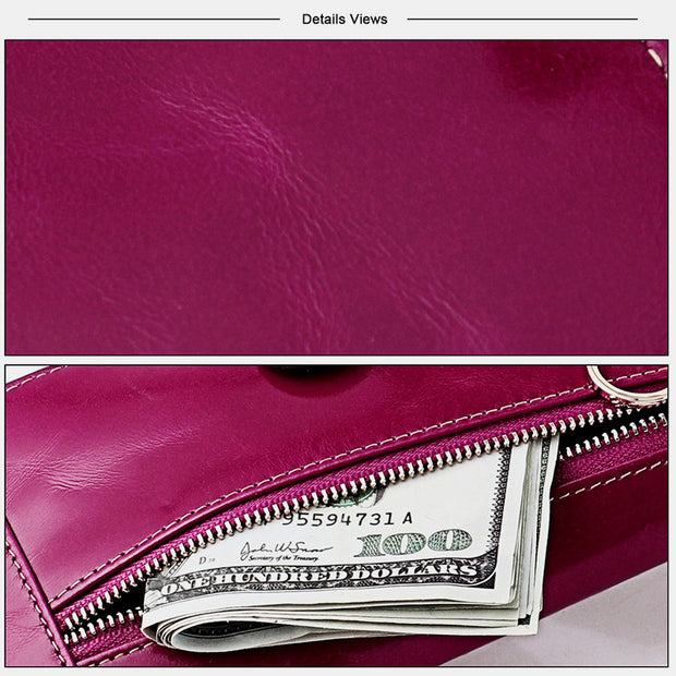 Genuine Leather RFID Blocking Credit Card Holder Bifold Clutch Wallet for Women