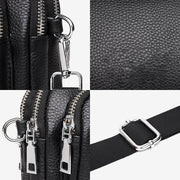 Triple Zip Genuine Leather Crossbody Bag Casual Travel Purse