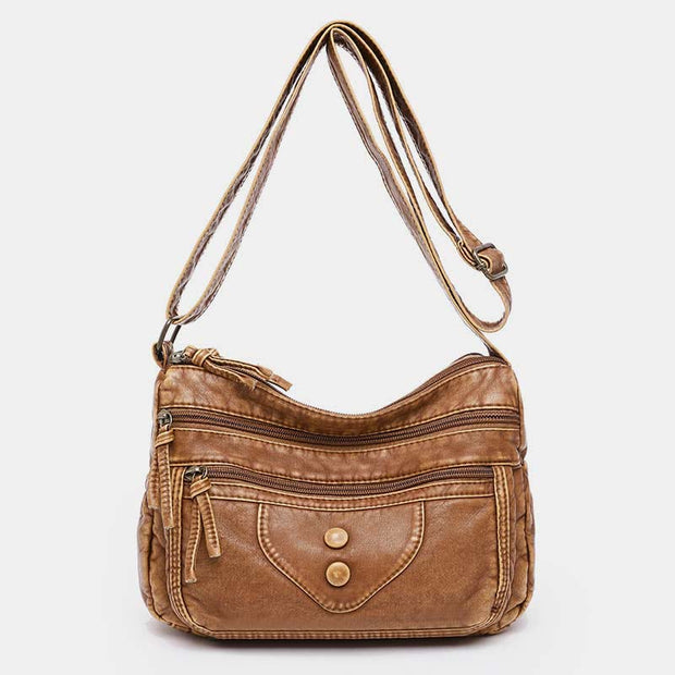 Crossbody Bag for Women Brown Rivet Leather Daily Shoulder Bag