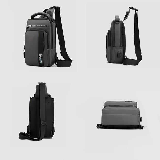 4 Way-use Lightweight Multi-Pocket Classic Sling Bag With USB Charging Port