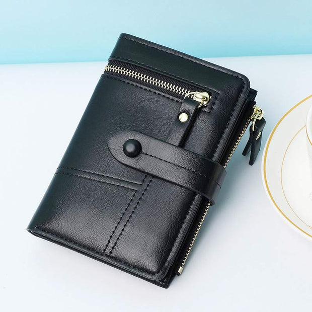 Short Leather Wallet For Women Use Minimalist Folding Coin Purse