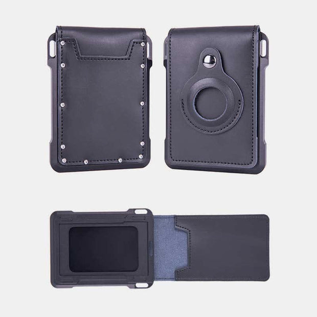 Genuine Leather Airtag Wallet RFID Blocking Quick Access Badge Card Holder