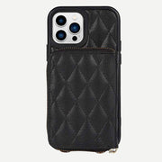 iPhone Phone Case Quilted Leather Wallet Case Card Holder with Crossbody Strap