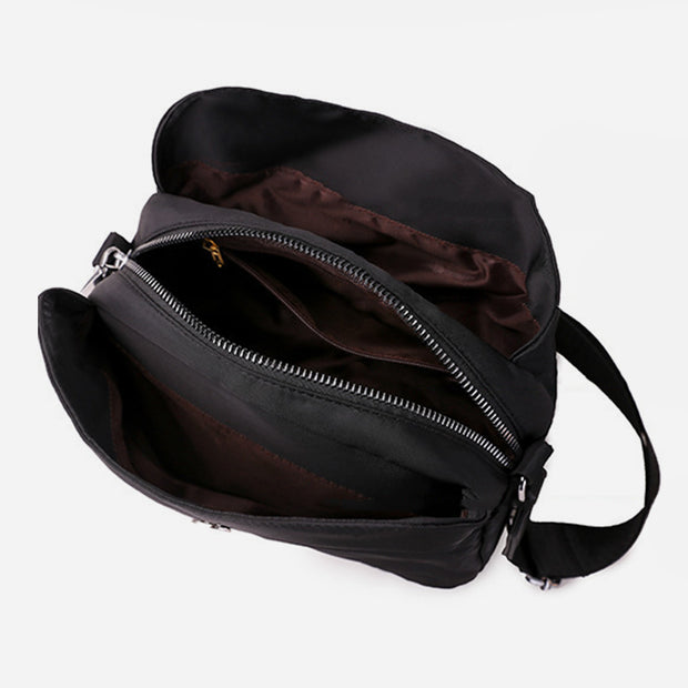Triple Compartment Nylon Purse For Women Solid Color Crossbody Bag