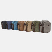 Multi-Pocket Men Canvas Crossbody Bag with Belt Loop Adjustable Shoulder Strap