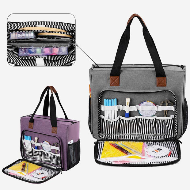 Multi-Pocket Lightweight Embroidery Kits Storage Bag Handbag