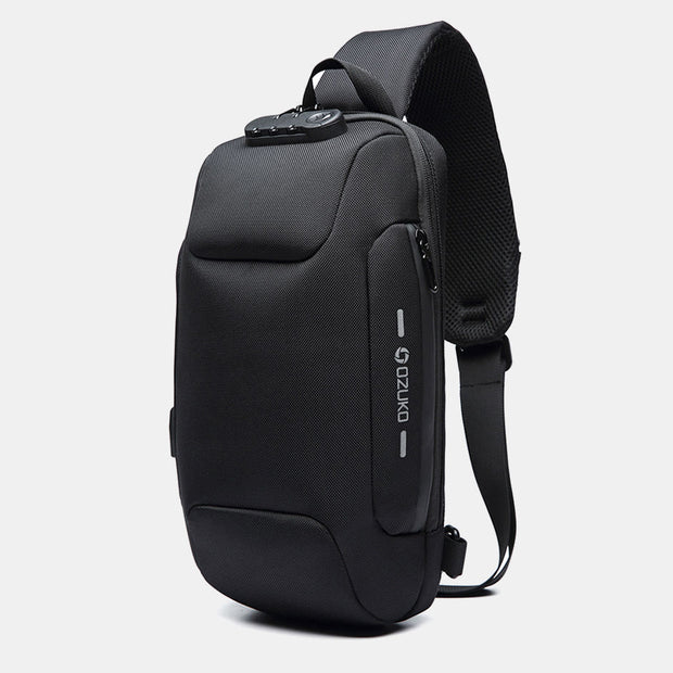 Multi-Pocket Fashion Sling Bag Chest Bag with Passport Lock USB Charging Port
