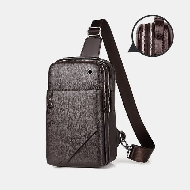 Men's Leather Sling Backpack Chest Crossbody Shoulder Bag for Travel Hiking