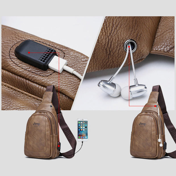 Functional Sling Shoulder Bag Chest Bag Daypack with USB Charger Port