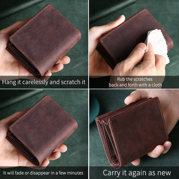 Retro Men's Large Capacity Genuine Leather Bifold Wallet Credit Card Holder