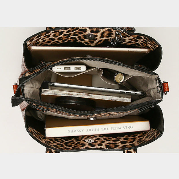 Crocodile Leopard Grain Leather Tote For Women 3 Piece Bag Set