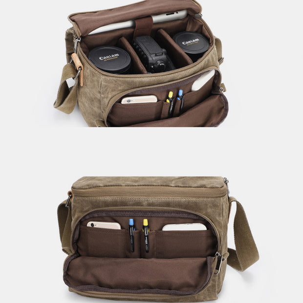 Retro Canvas Camera Bag DSLR SLR Padded Crossbody Shoulder Bag