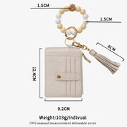 Silicone Bead Wrist Bag Womens Leather Tassel Card Holder