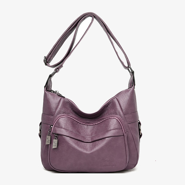 Double Compartment Crossbody Bag For Women Simple Elegant Leather Purse