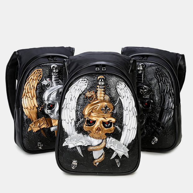3D Skull Backpack Gothic Rivets Studded Laptop Backpack with Hoodie Cap